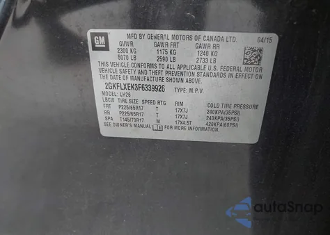 2015 GMC Terrain Slt-1 из США, поврежденный, VIN 2GKFLXEK3F6339926